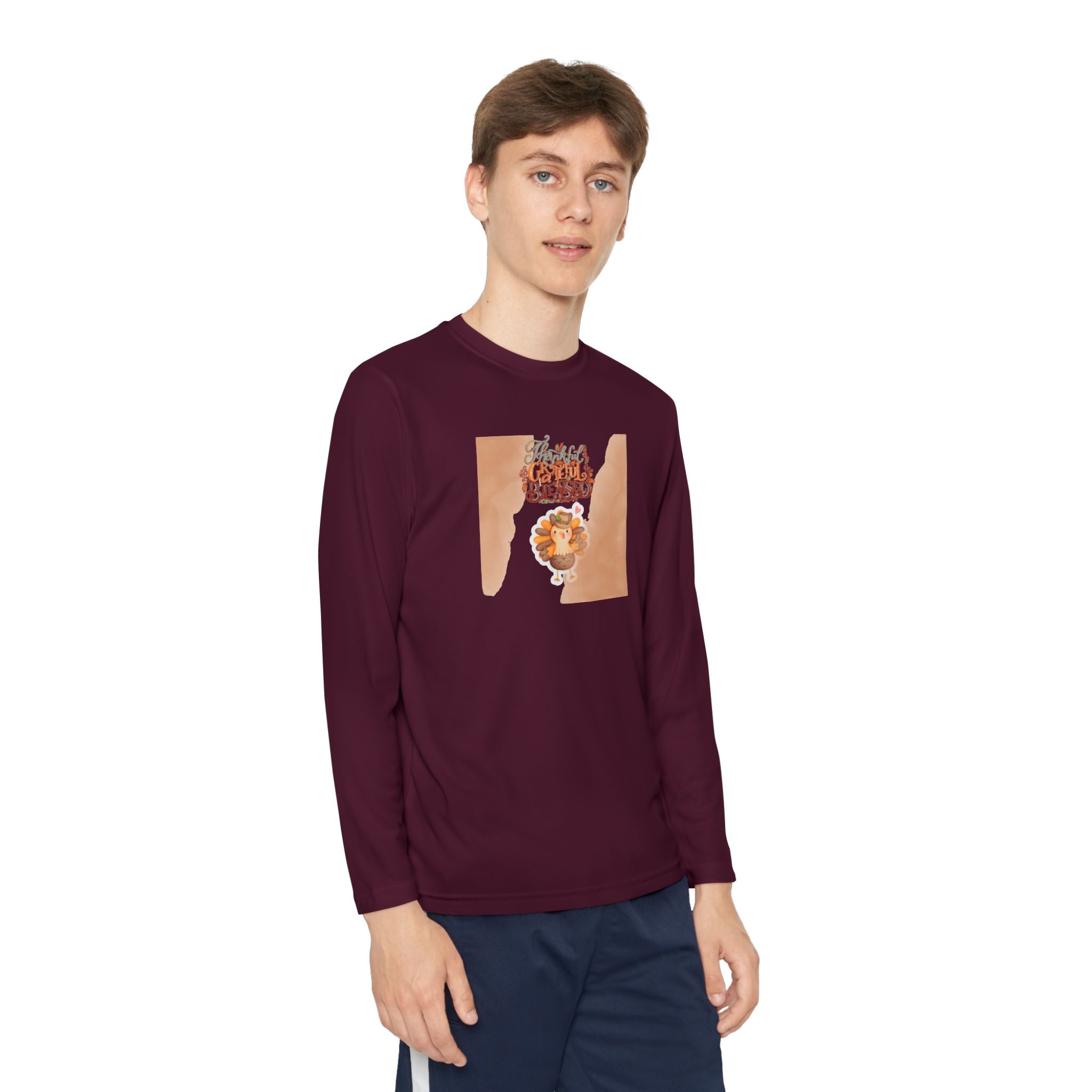 Thankful Grateful Blessed Youth Long Sleeve Competitor Tee