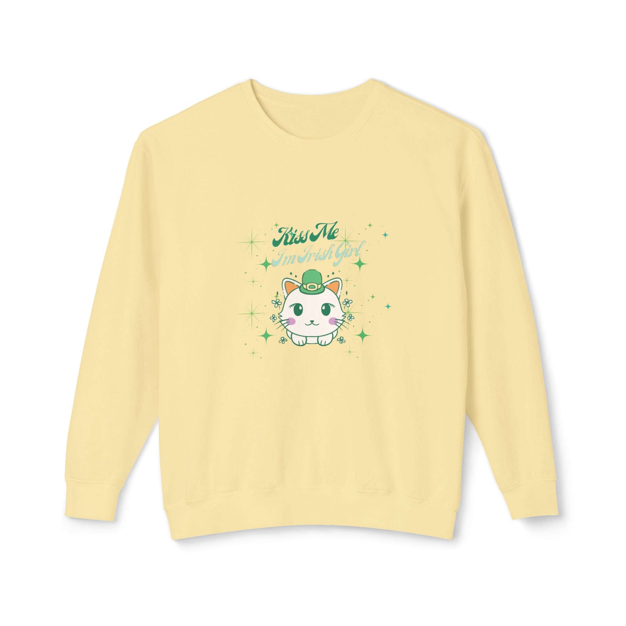 Kiss Me I'm Irish Cat Unisex Lightweight Crewneck Sweatshirt