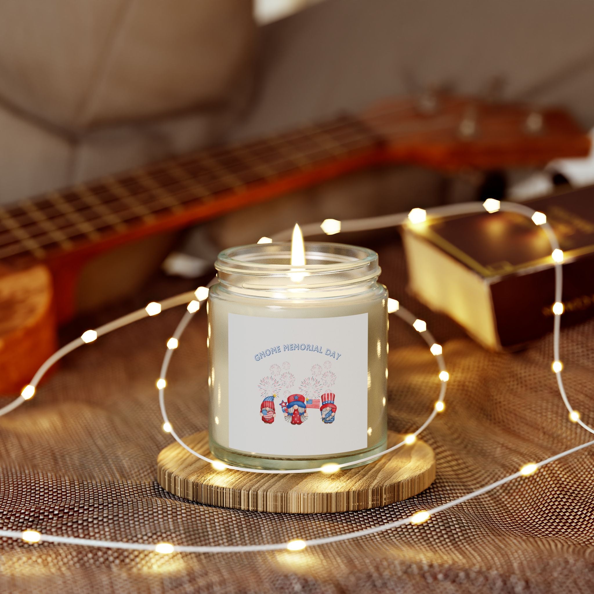 Gnome Memorial Day Scented Candle, Coconut Apricot Wax