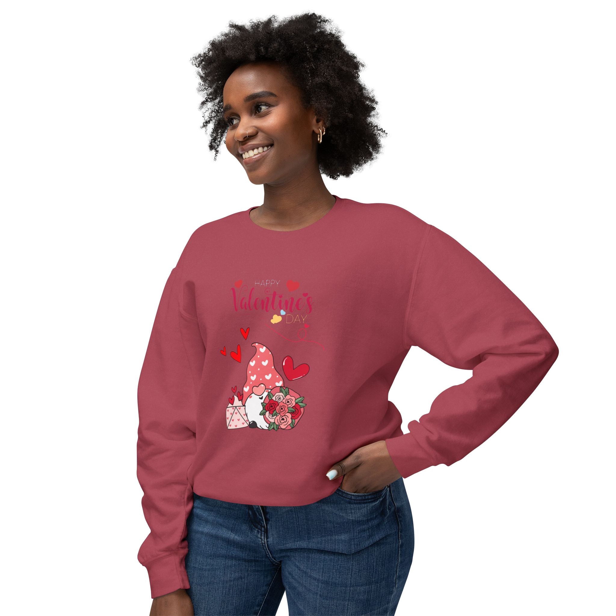 Gnome Valentine's Day Unisex Lightweight Crewneck Sweatshirt