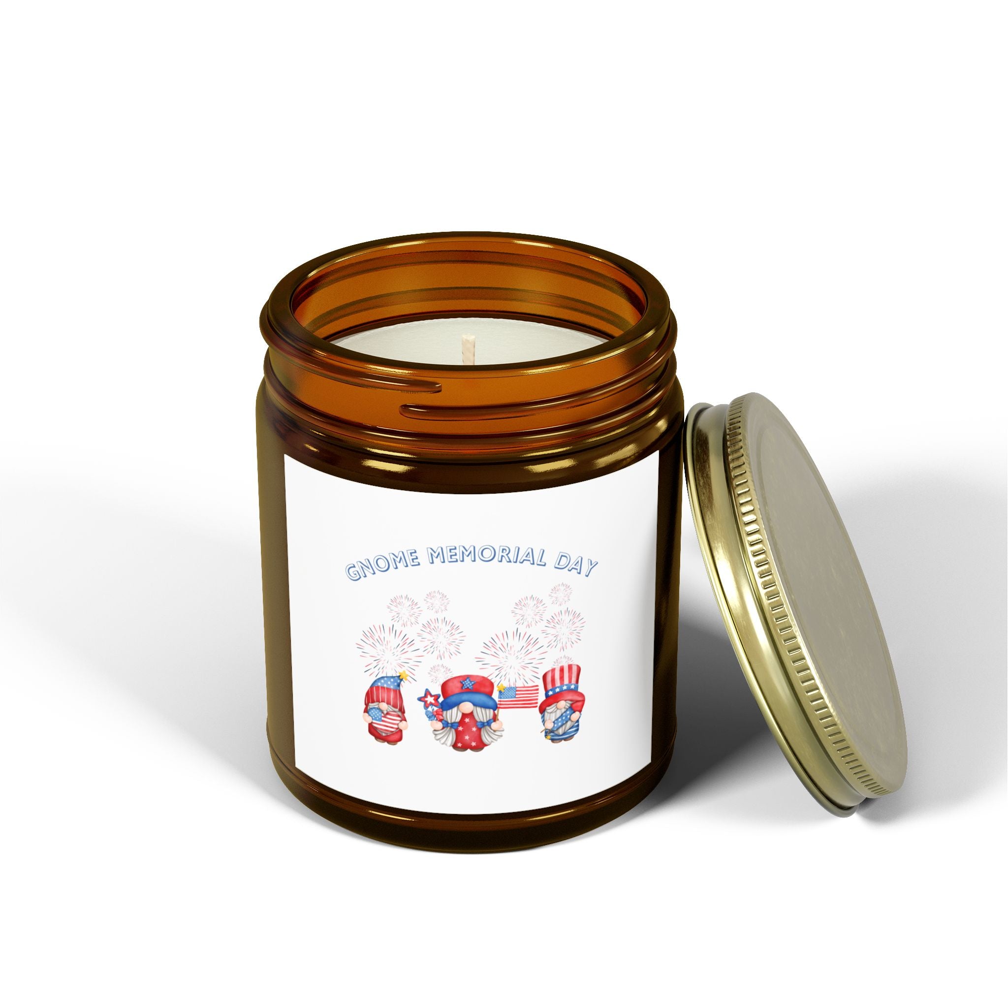 Gnome Memorial Day Scented Candle, Coconut Apricot Wax