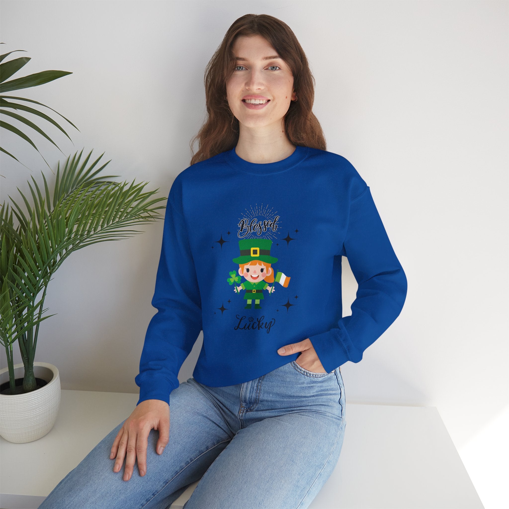 Blessed & Lucky Unisex Crewneck Sweatshirt for St. Patrick's Day