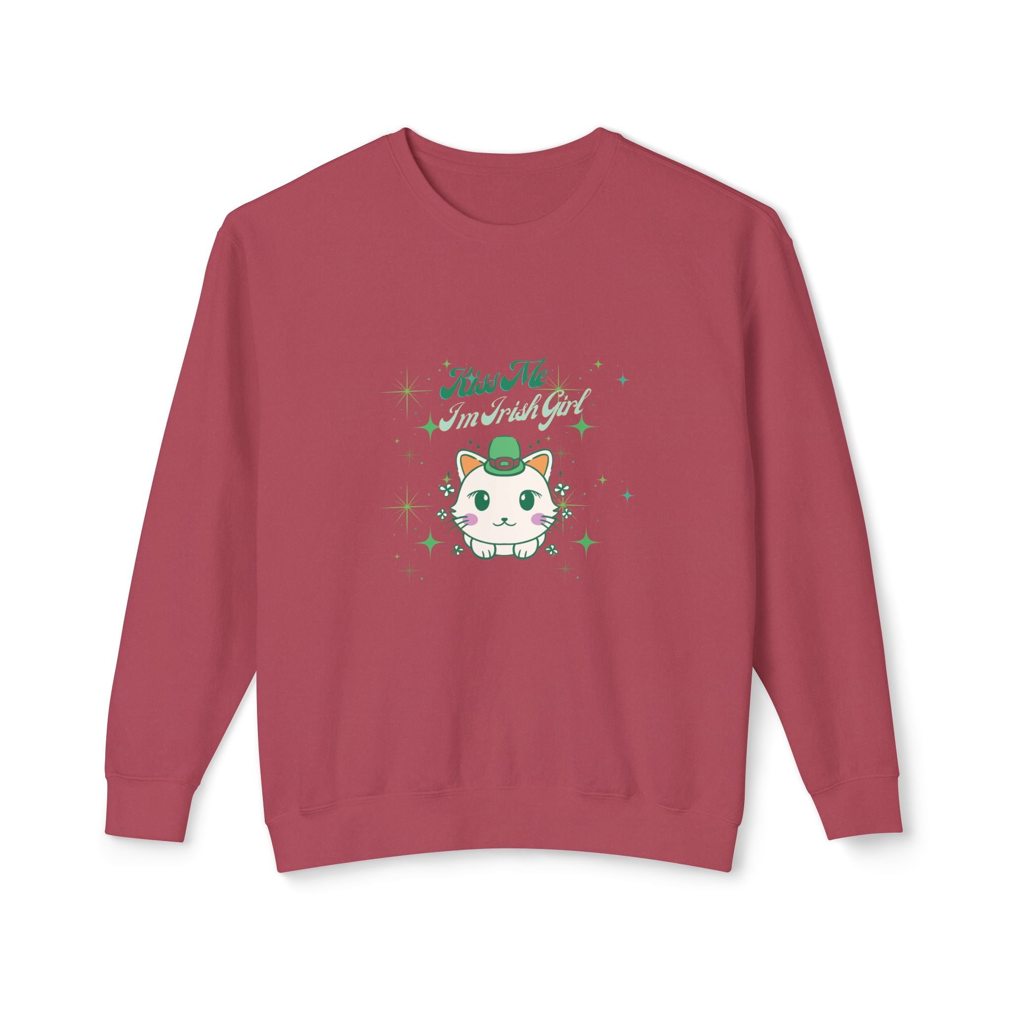 Kiss Me I'm Irish Cat Unisex Lightweight Crewneck Sweatshirt