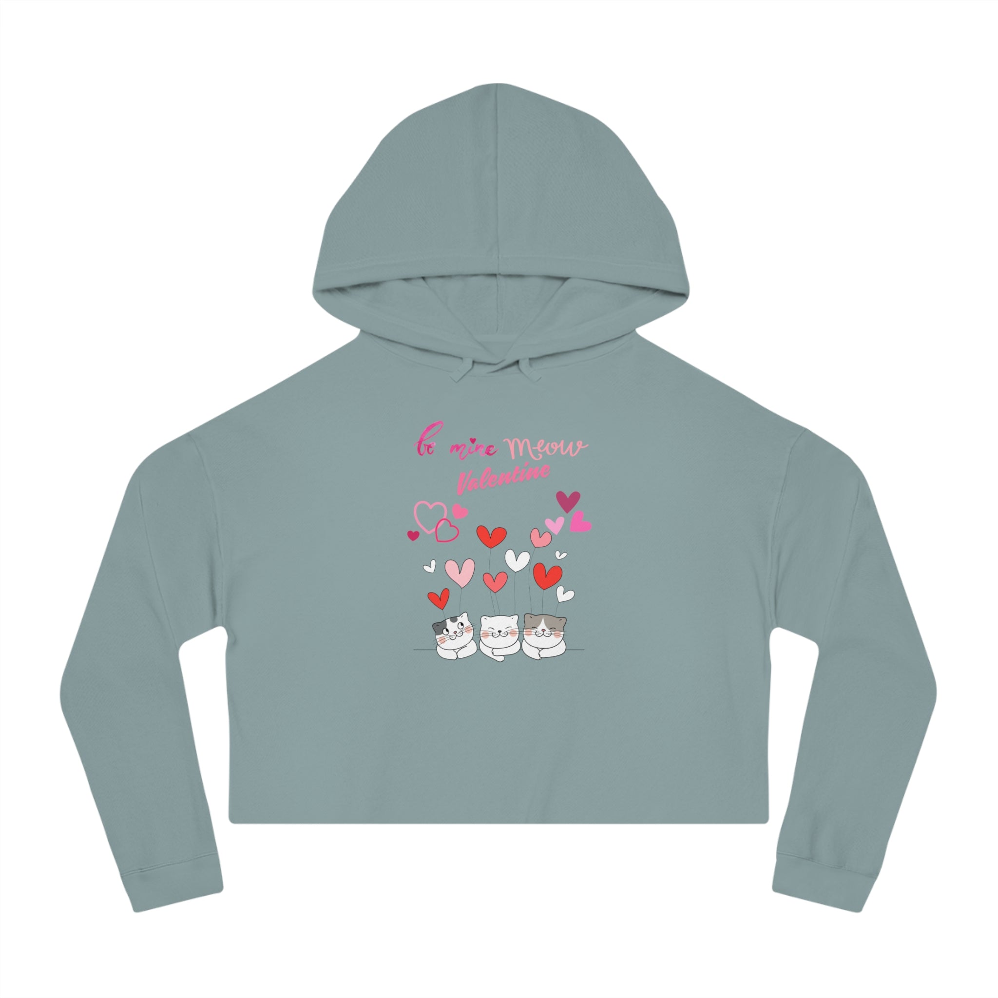 Meow Valentine's Day Women’s Cropped Hooded Sweatshirt