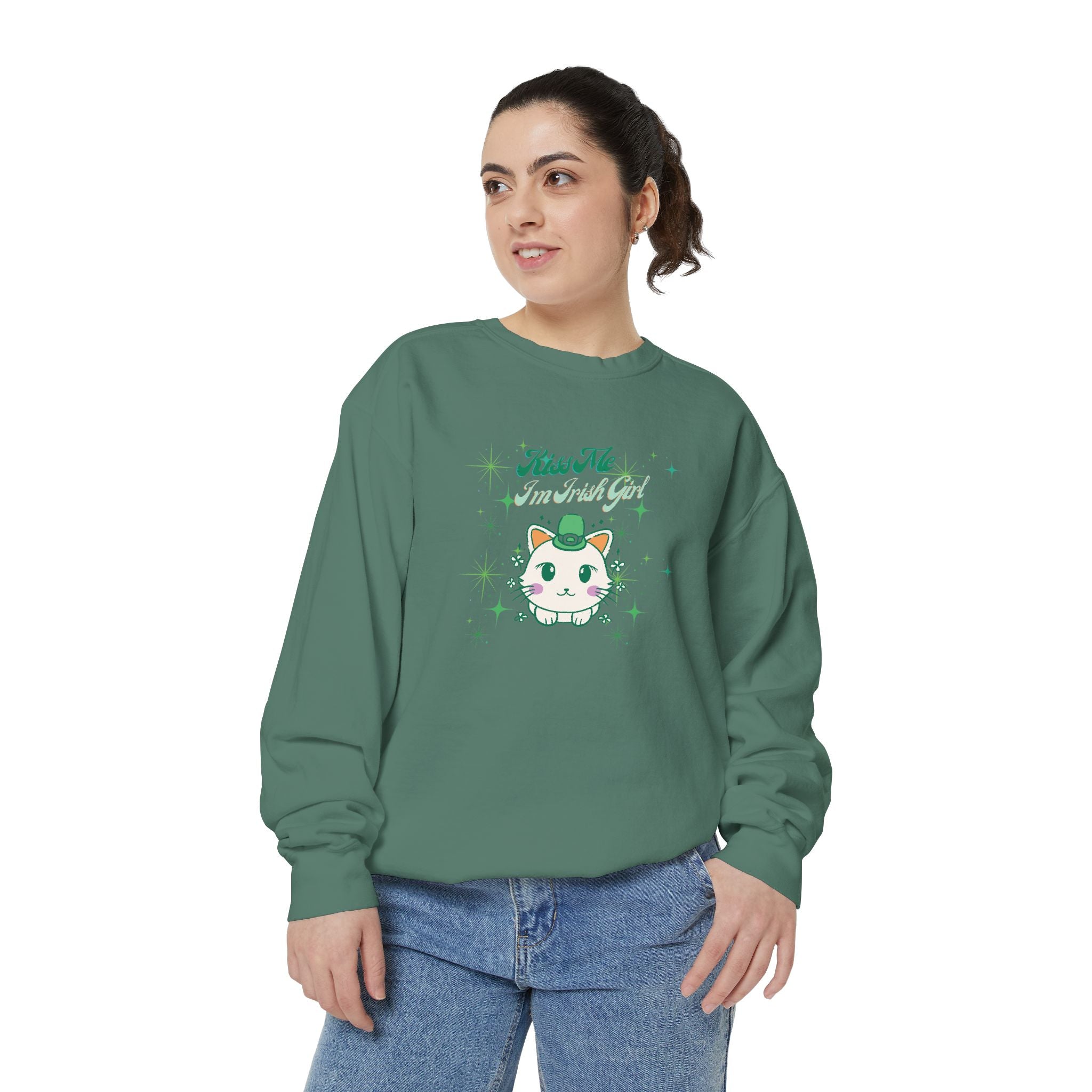 Kiss Me I'm Irish Cat Garment-Dyed Sweatshirt