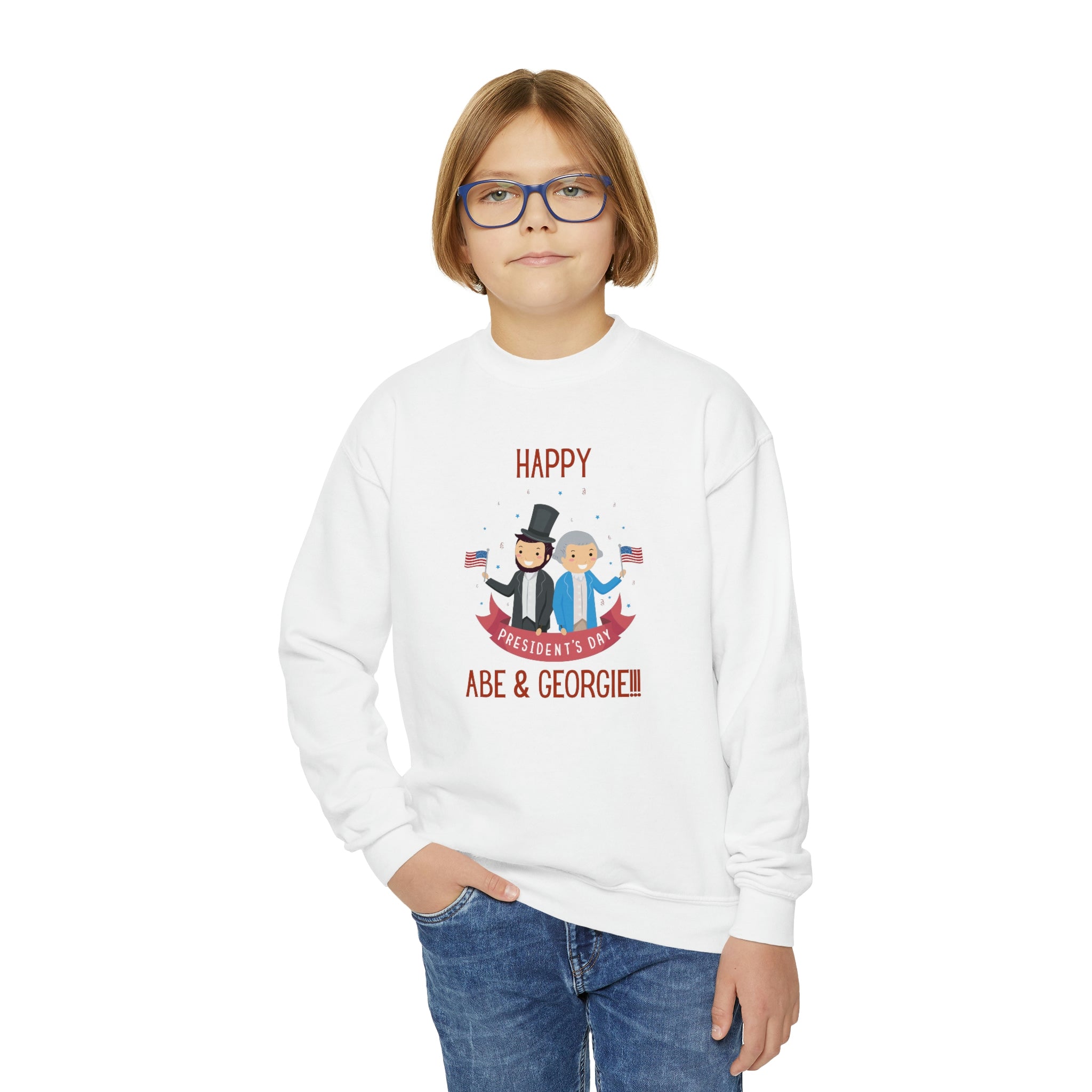 Happy President's Day Abe & Georgie!!! Youth Crewneck Sweatshirt