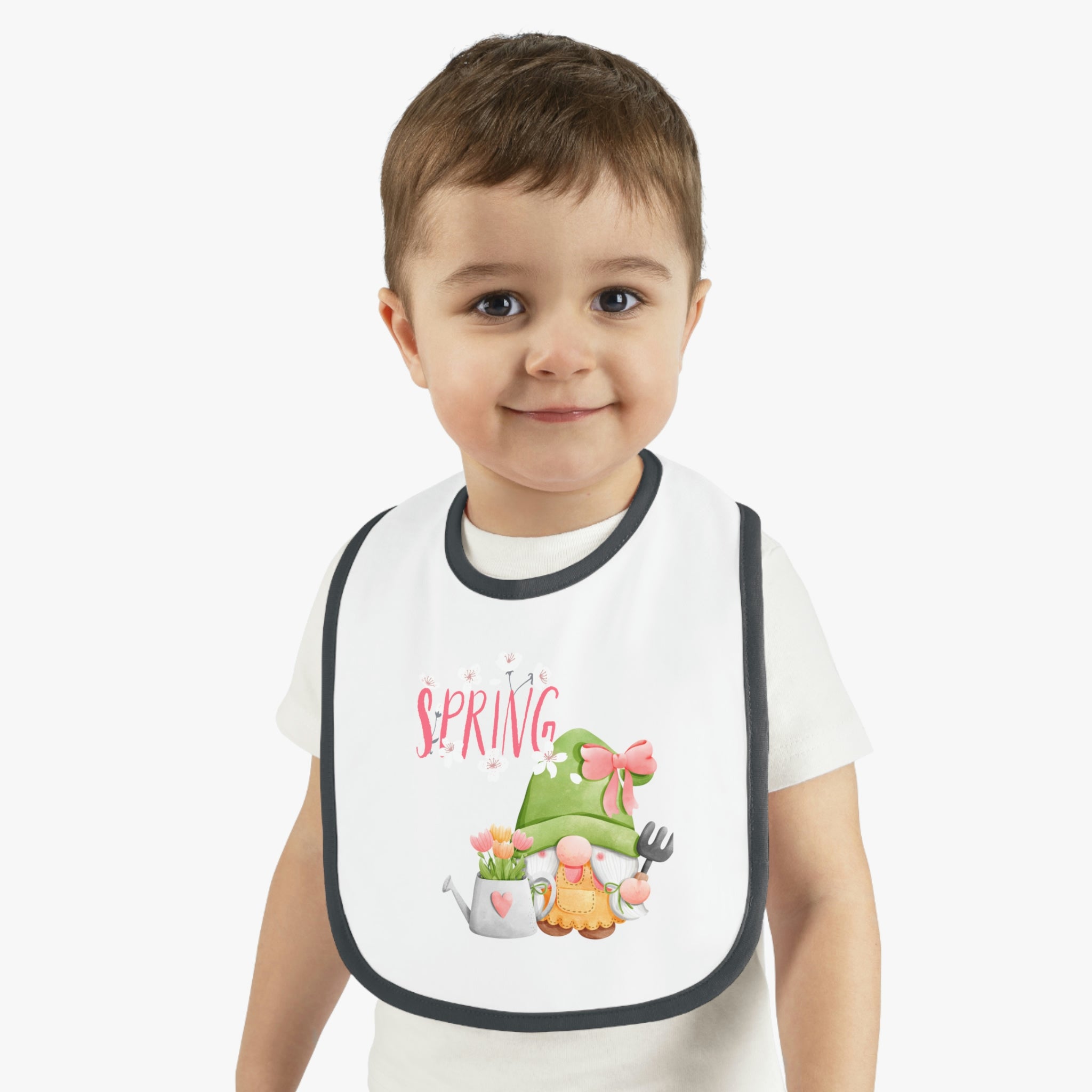 Gnome Happy Spring Baby Contrast Trim Jersey Bib