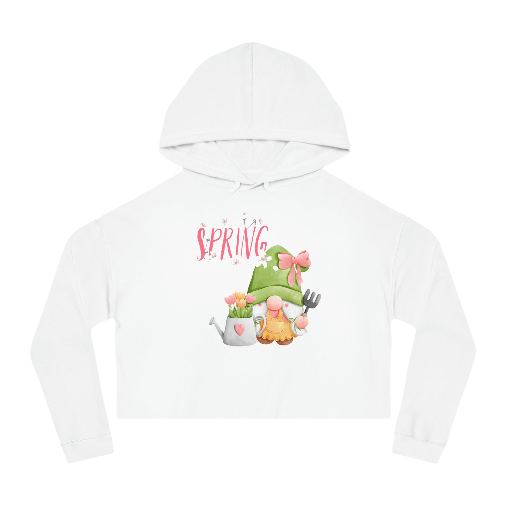 Gnome Happy Spring Women’s Cropped Hooded Sweatshirt