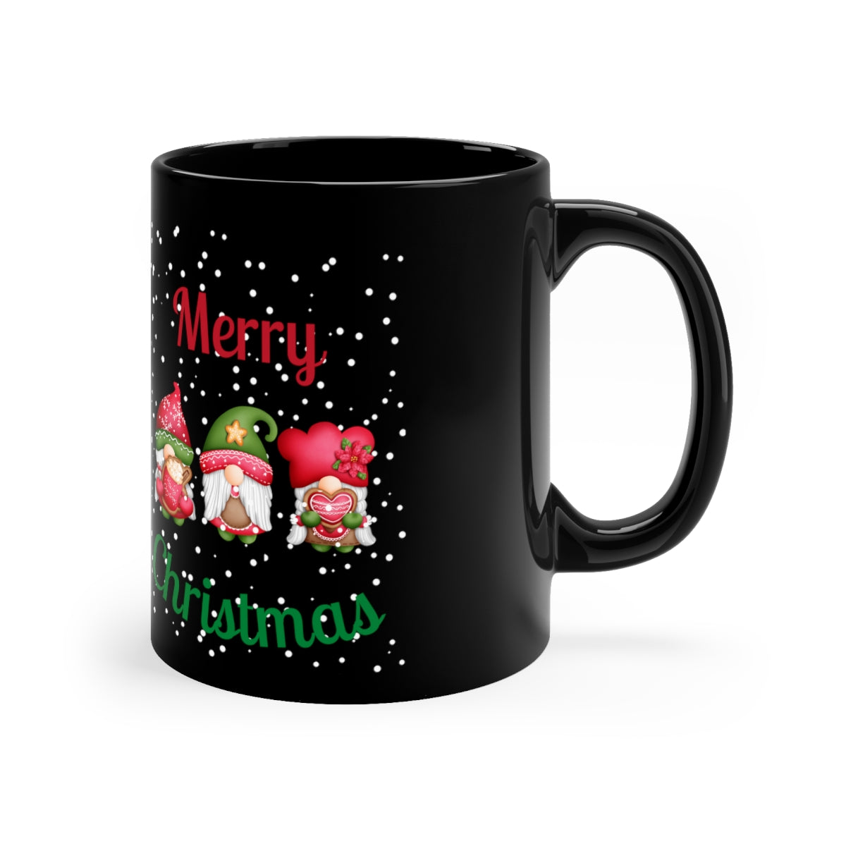 Three Gnomes Merry Christmas 11oz Black Mug