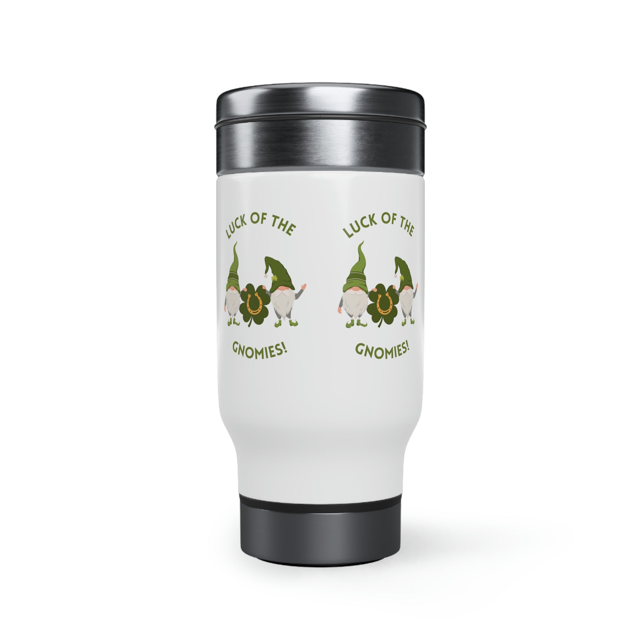 The Luck Of The Gnomies! Stainless Steel Travel Mug with Handle, 14oz