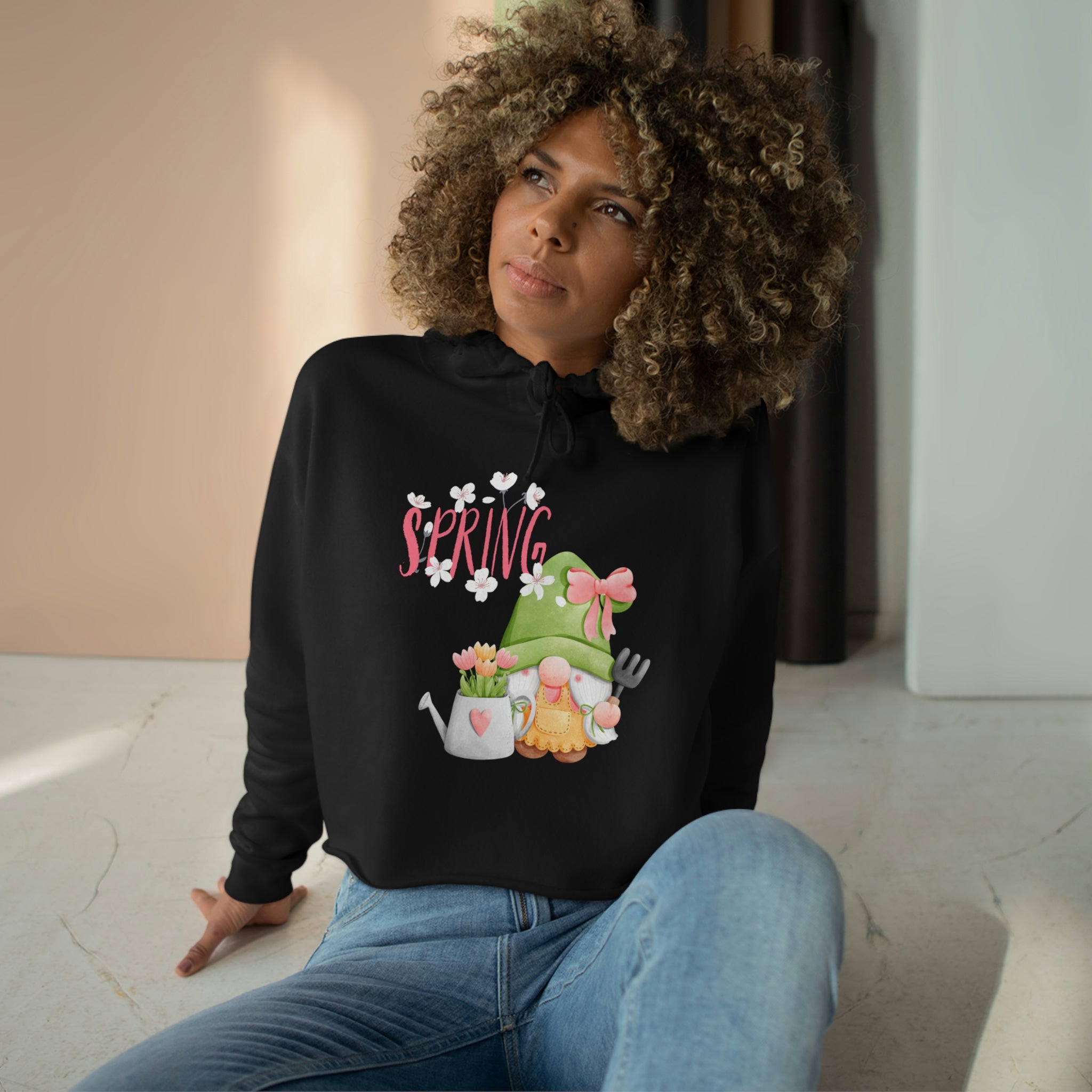 Gnome Happy Spring Crop Hoodie