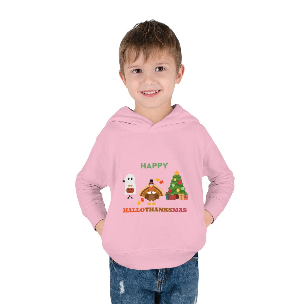Happy Hallothanksmas Toddler Pullover Fleece Hoodie