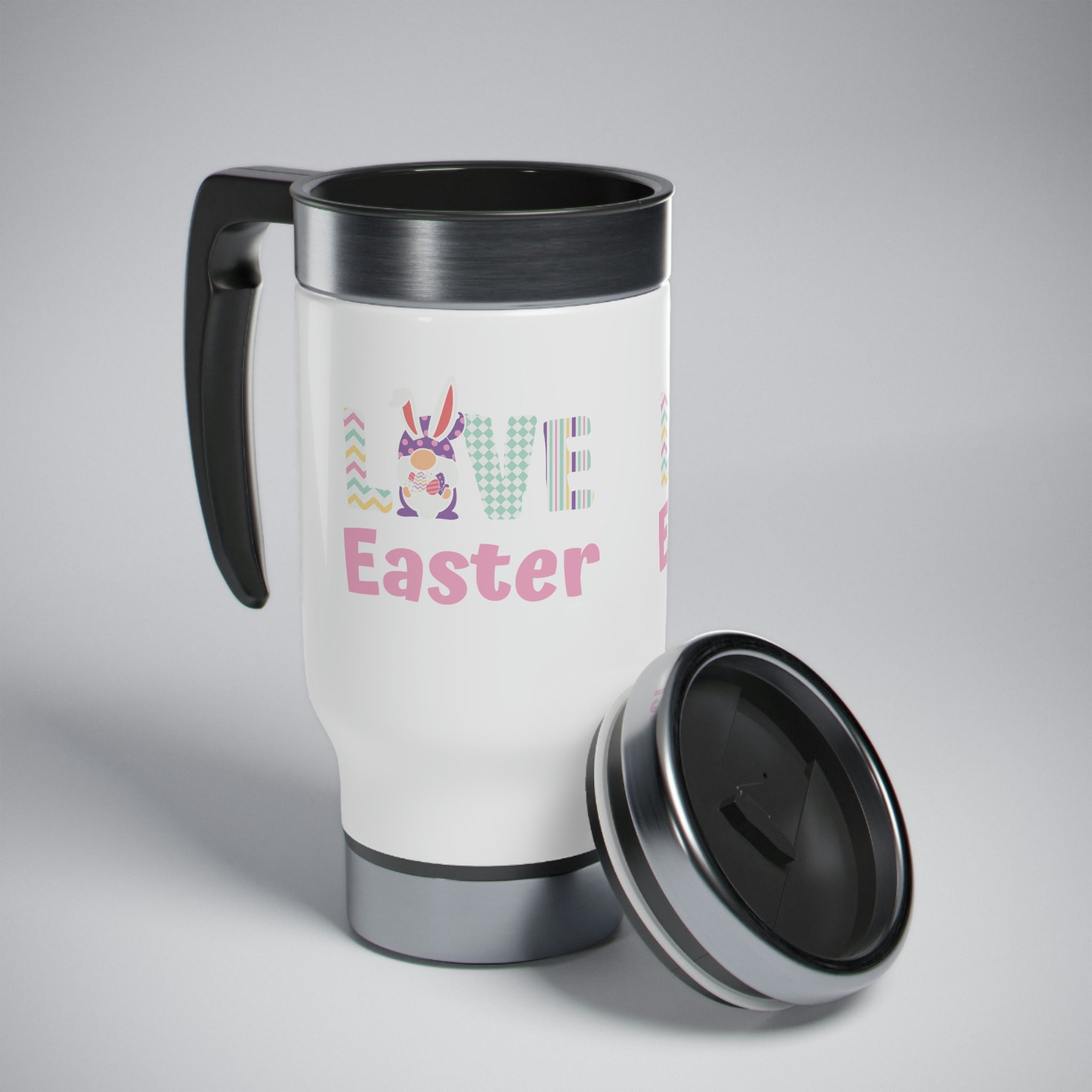 Gnome Love Easter Stainless Steel Travel Mug with Handle, 14oz