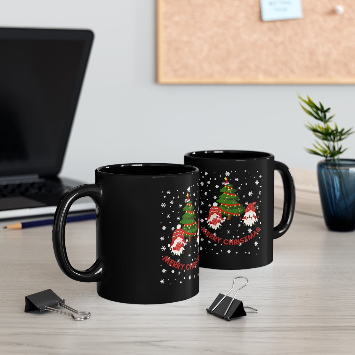 Merry & Bright Holidays Christmas 11oz Black Mug