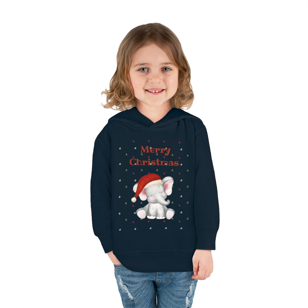 Cute Christmas Elephant Toddler Pullover Fleece Hoodie