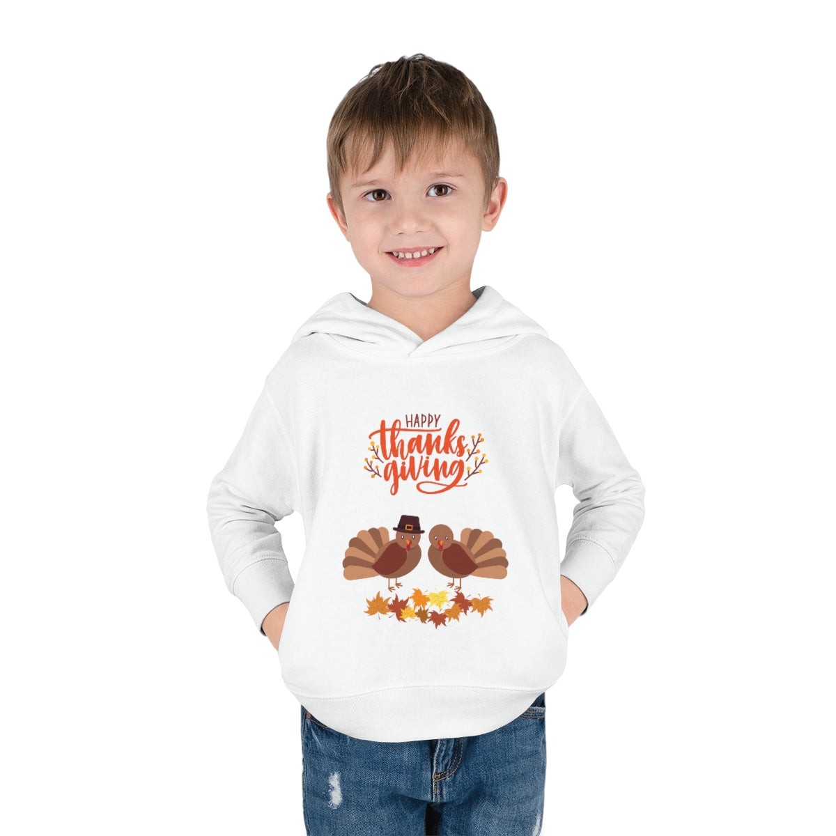Cute Thanksgiving Turkey Pilgrim Toddler Pullover Fleece Hoodie