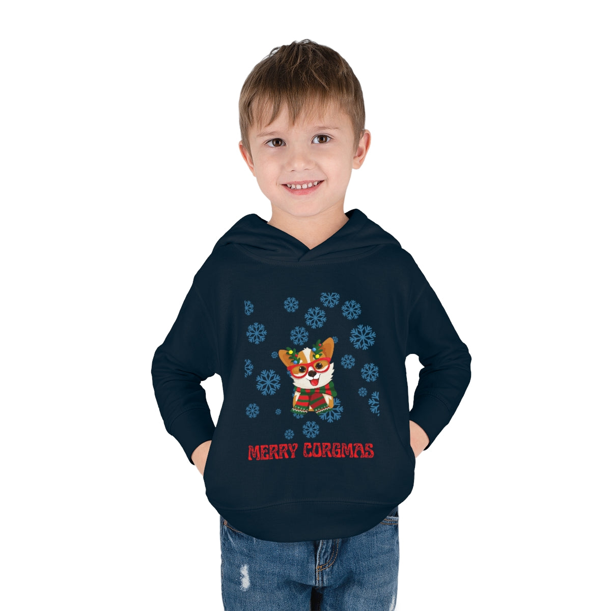 Merry Corgmas Toddler Pullover Fleece Hoodie