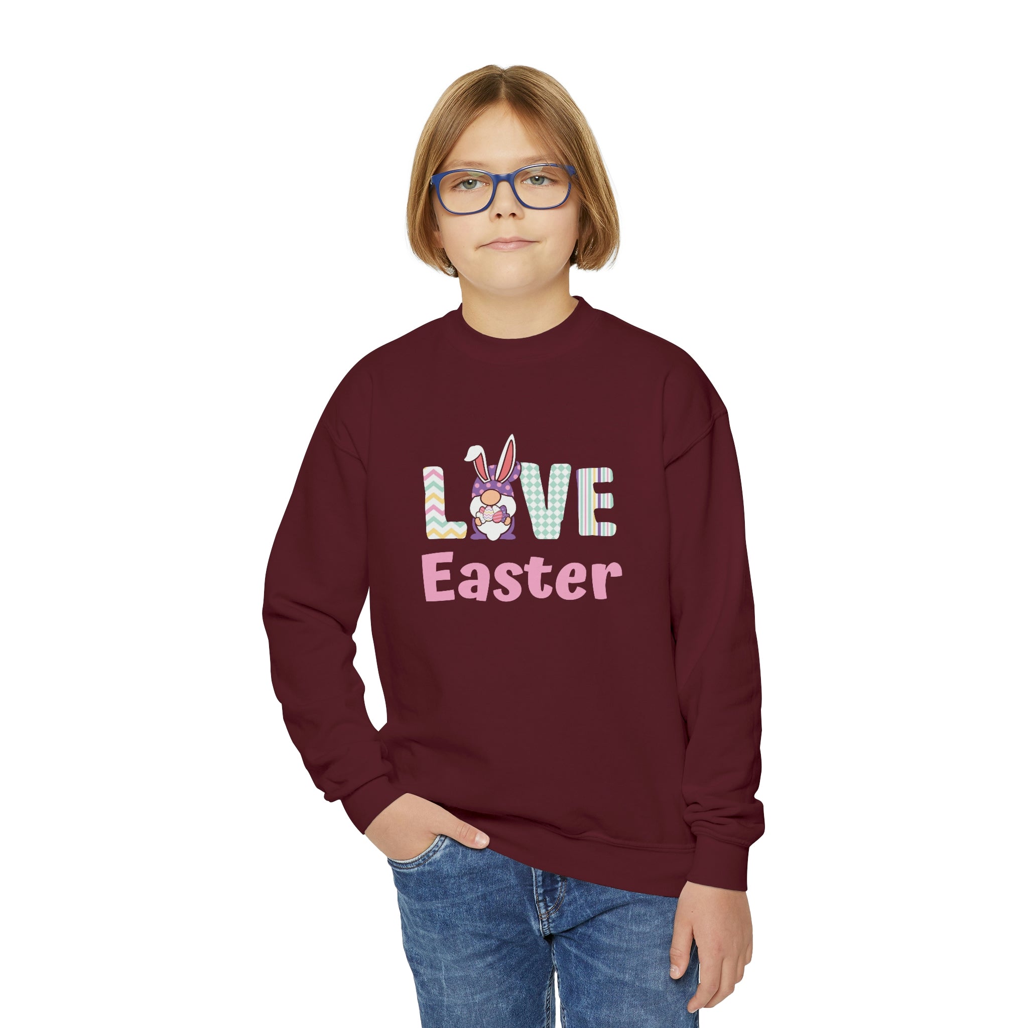 Gnome Love Easter Youth Crewneck Sweatshirt