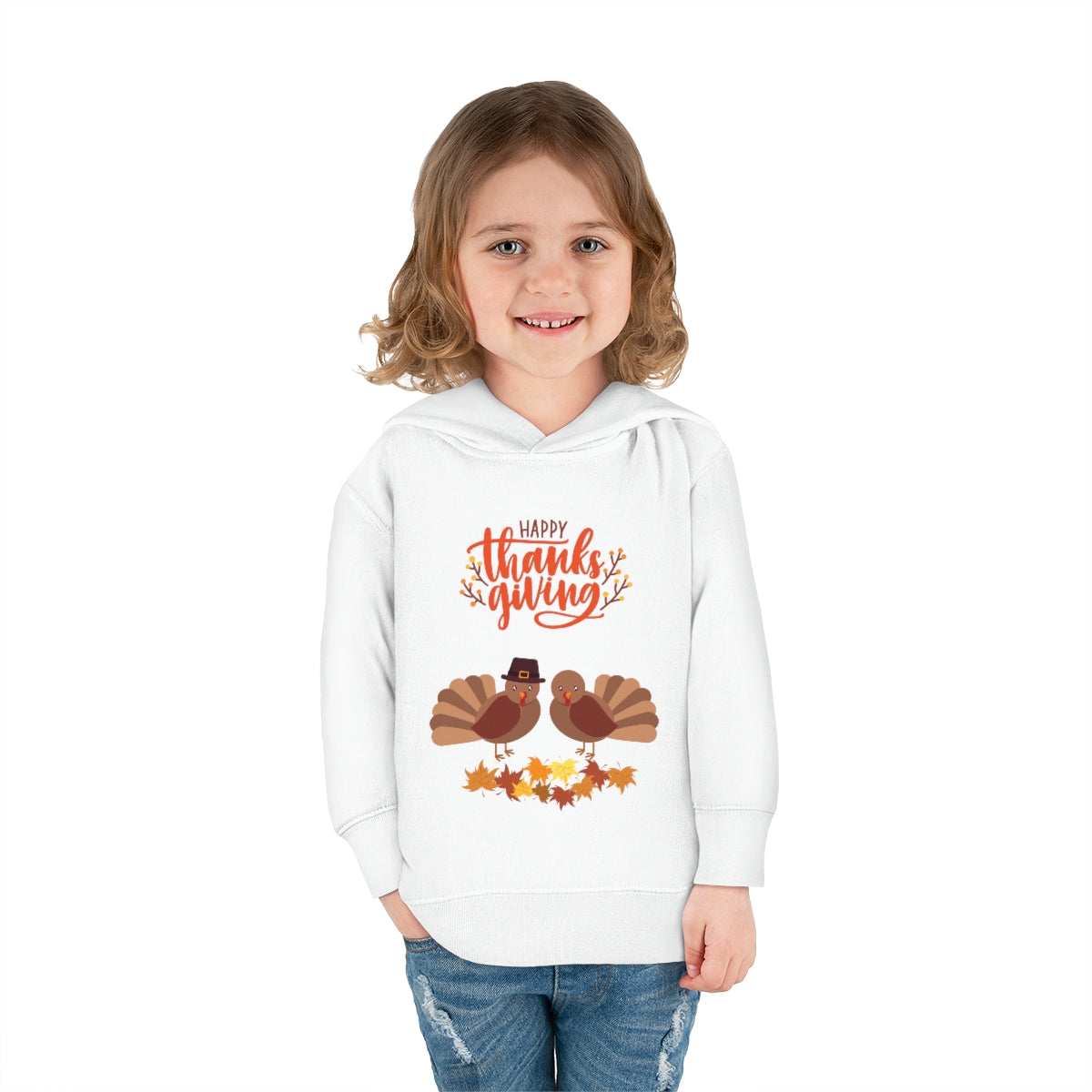 Cute Thanksgiving Turkey Pilgrim Toddler Pullover Fleece Hoodie