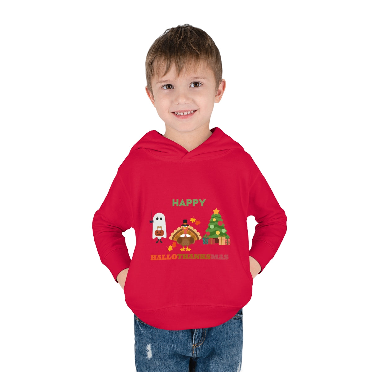 Happy Hallothanksmas Toddler Pullover Fleece Hoodie