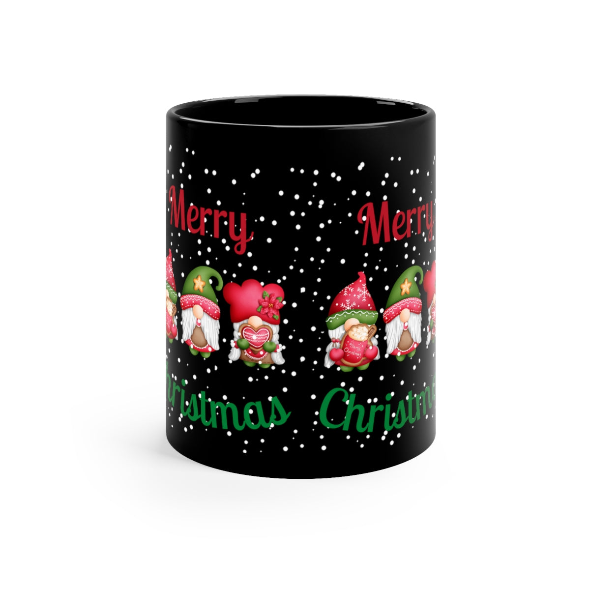 Three Gnomes Merry Christmas 11oz Black Mug