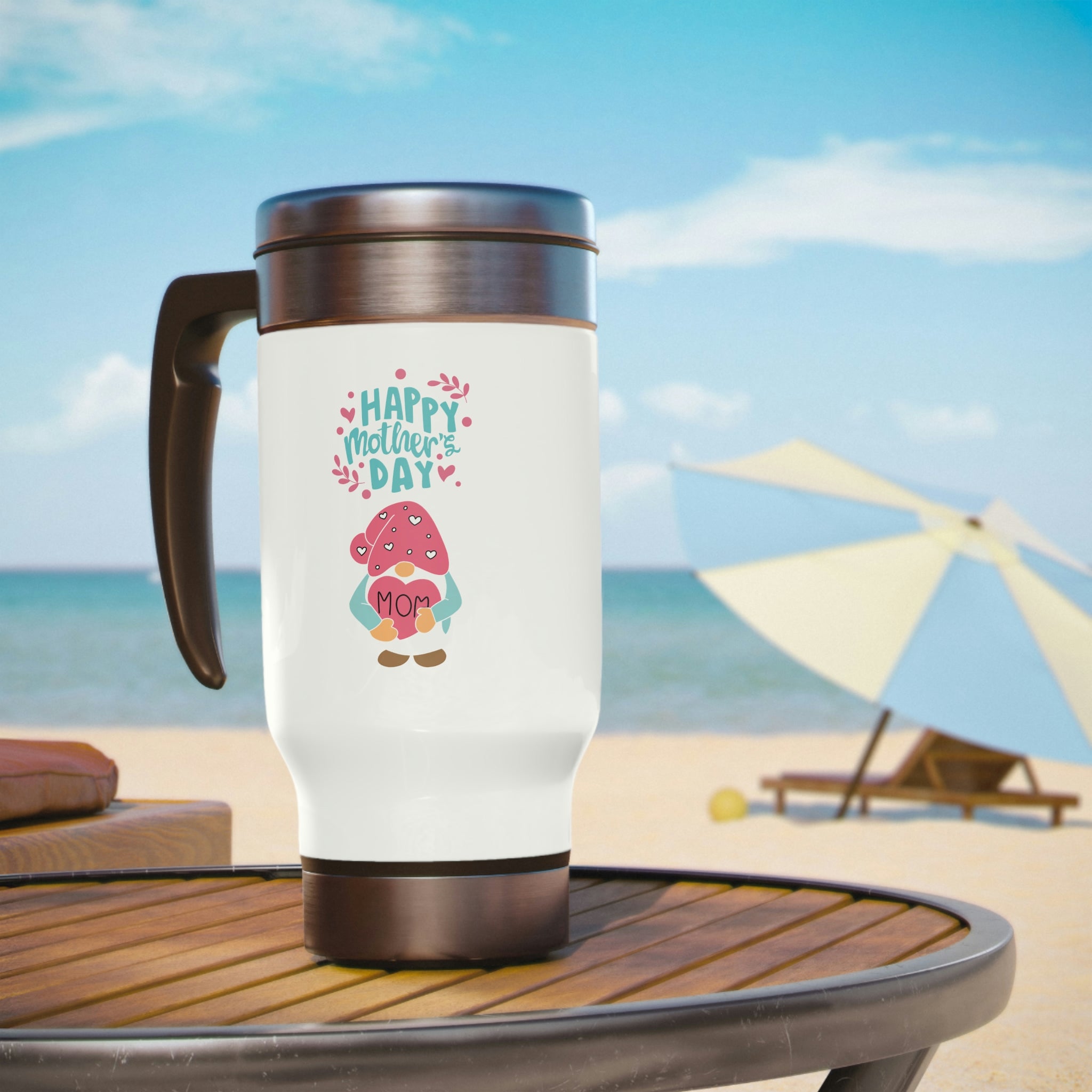 Happy Mother's Day Gnome Stainless Steel Travel Mug with Handle, 14oz