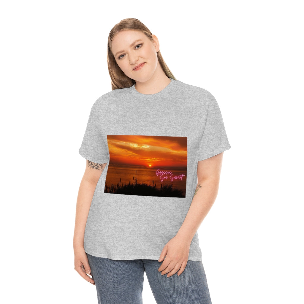 Grasses Sea Sunset Unisex Heavy Cotton Tee