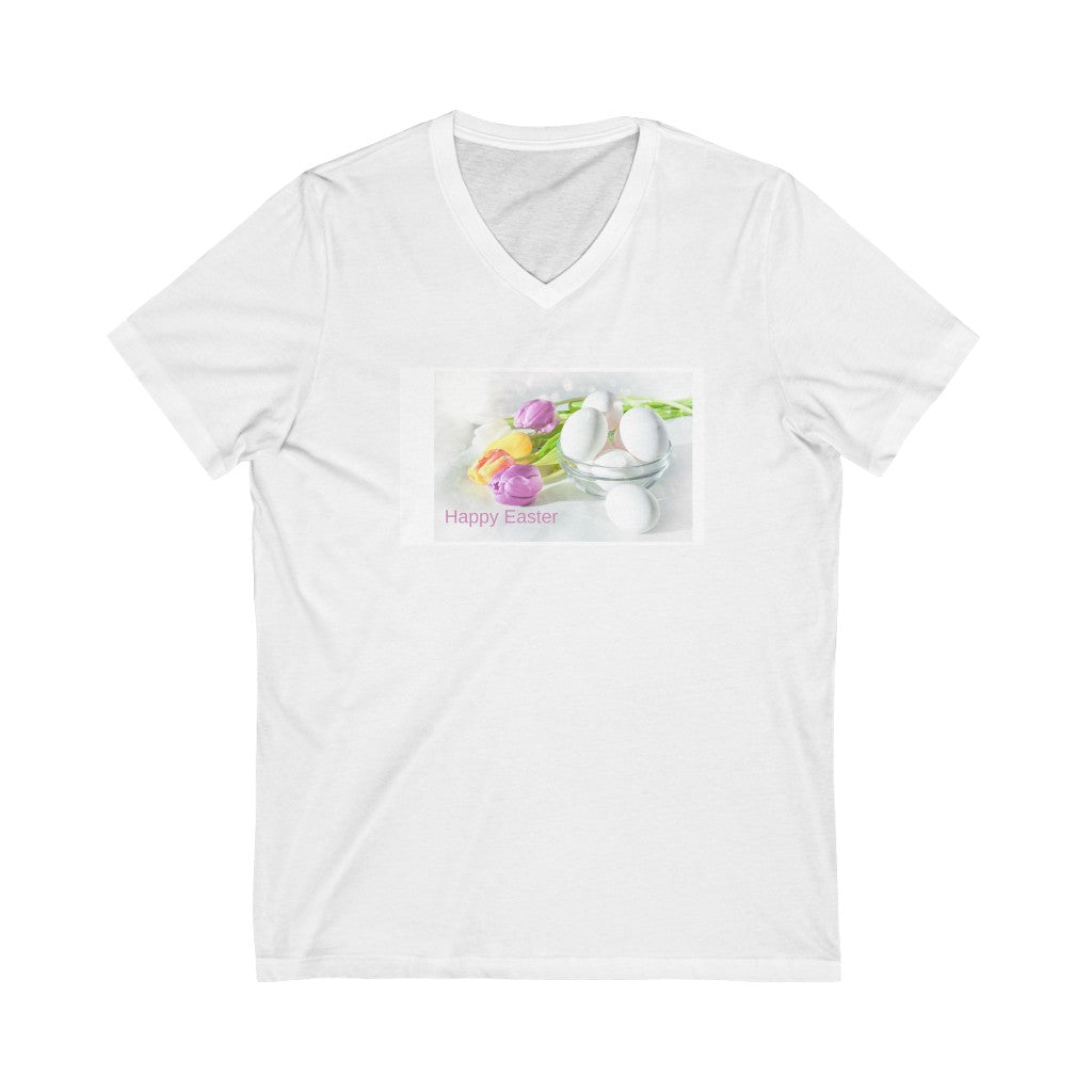 Happy Easter Unisex Jersey Short Sleeve V-Neck Tee