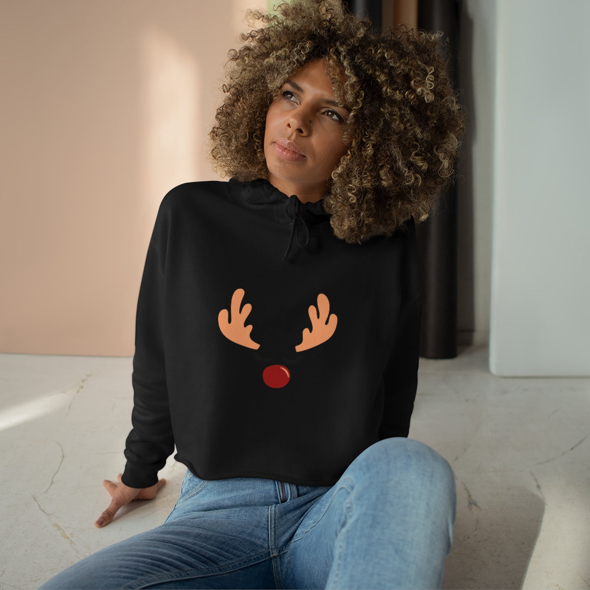 Reindeer Christmas Crop Hoodie