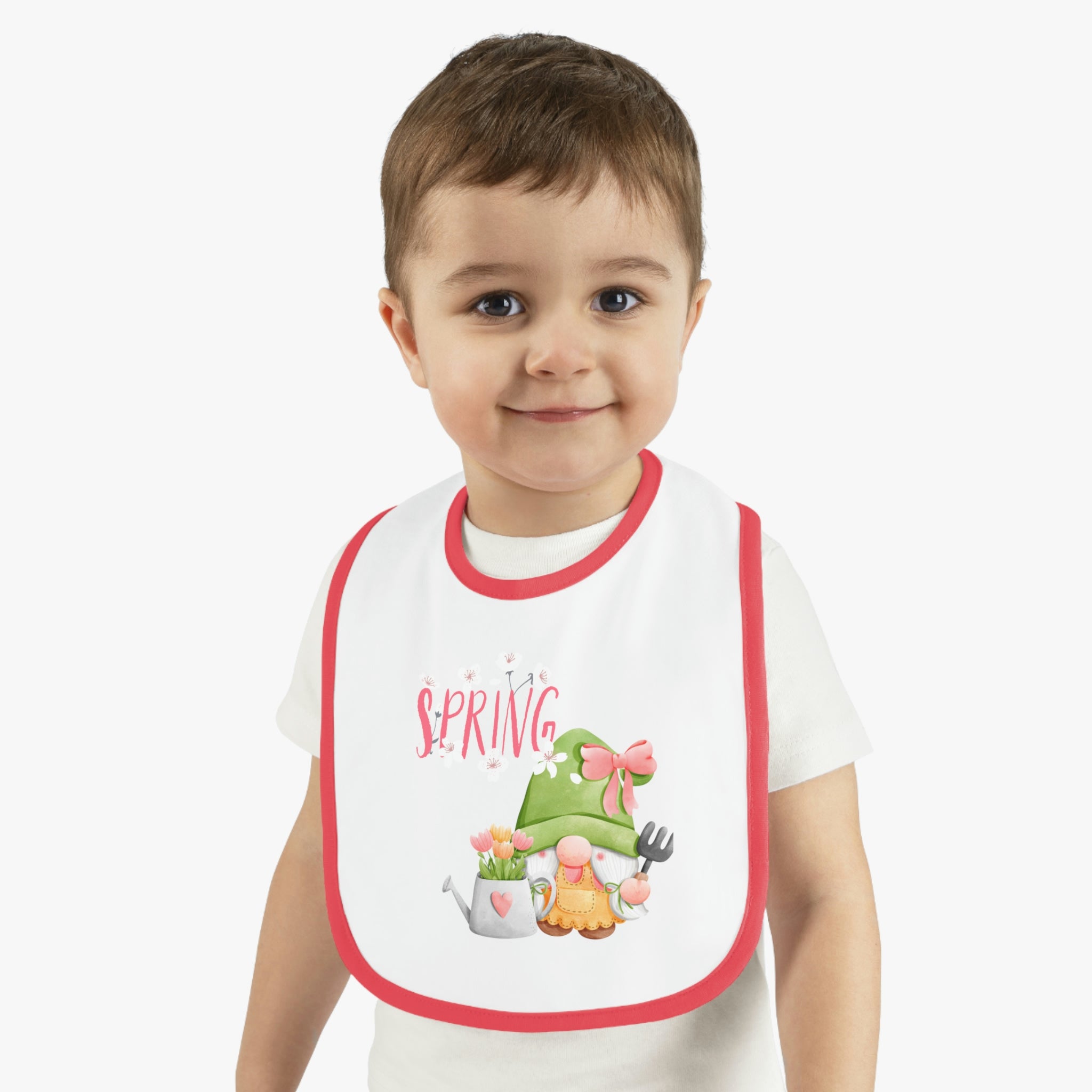 Gnome Happy Spring Baby Contrast Trim Jersey Bib