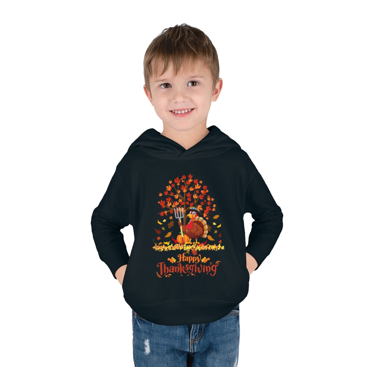 Happy Thanksgiving Turkey Pilgrim Toddler Pullover Fleece Hoodie