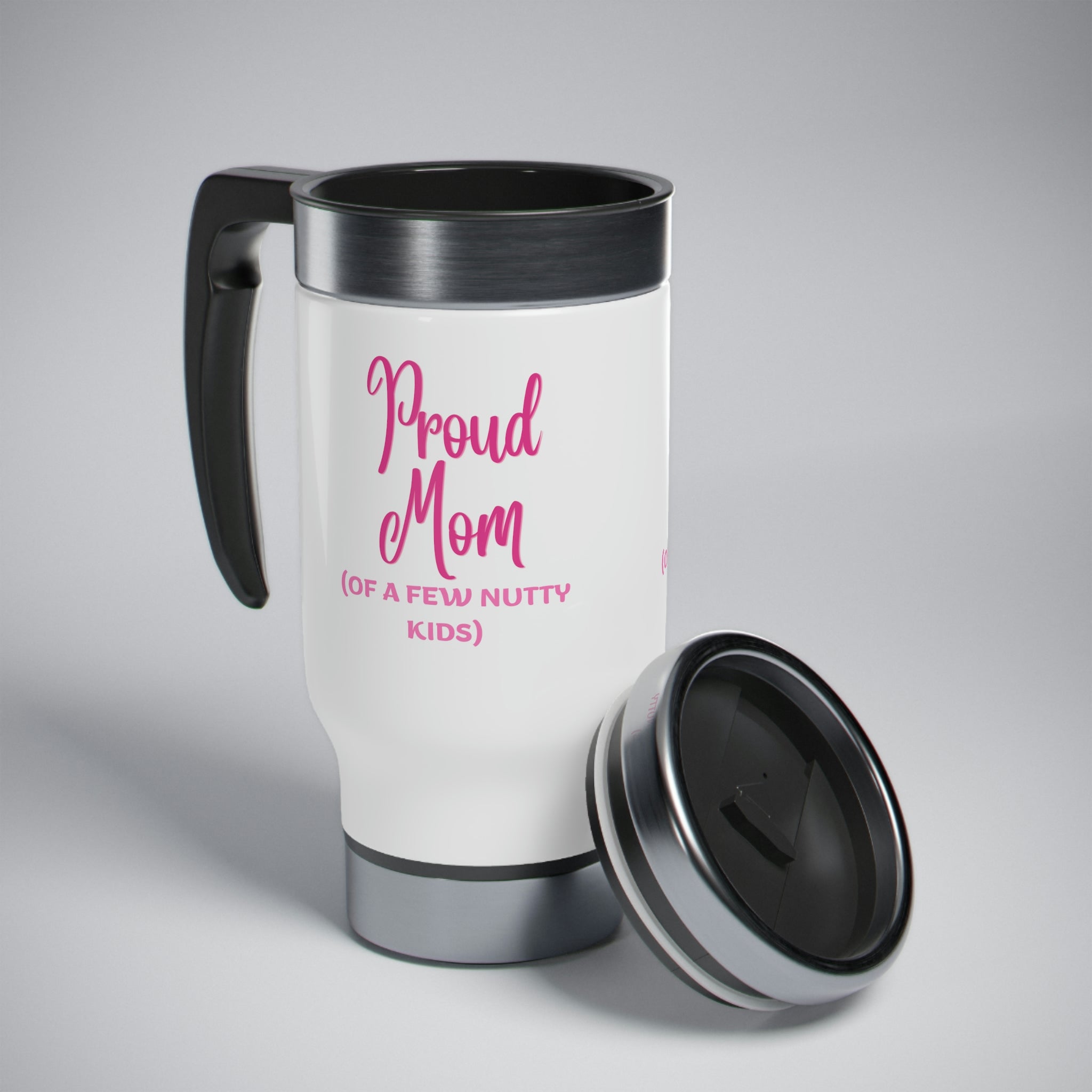 Proud Mom Stainless Steel Travel Mug with Handle, 14oz