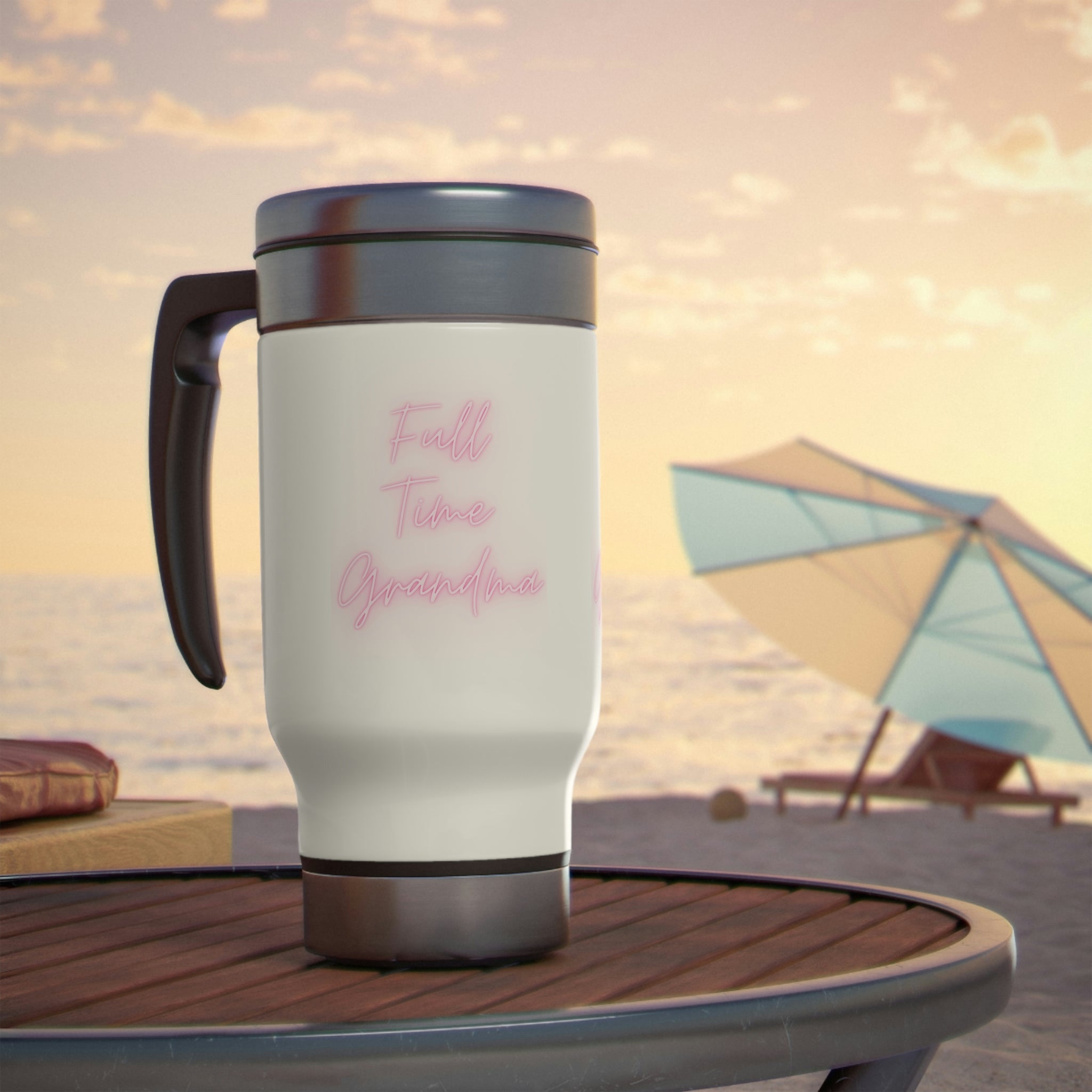 Full Time Grandma Stainless Steel Travel Mug with Handle, 14oz