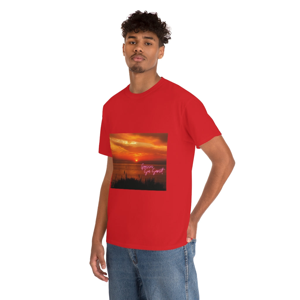 Grasses Sea Sunset Unisex Heavy Cotton Tee