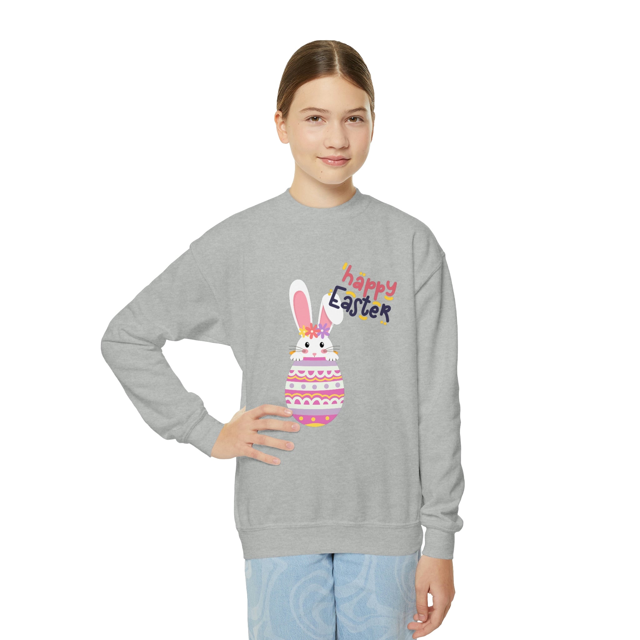 Happy Easter Day Bunny Youth Crewneck Sweatshirt