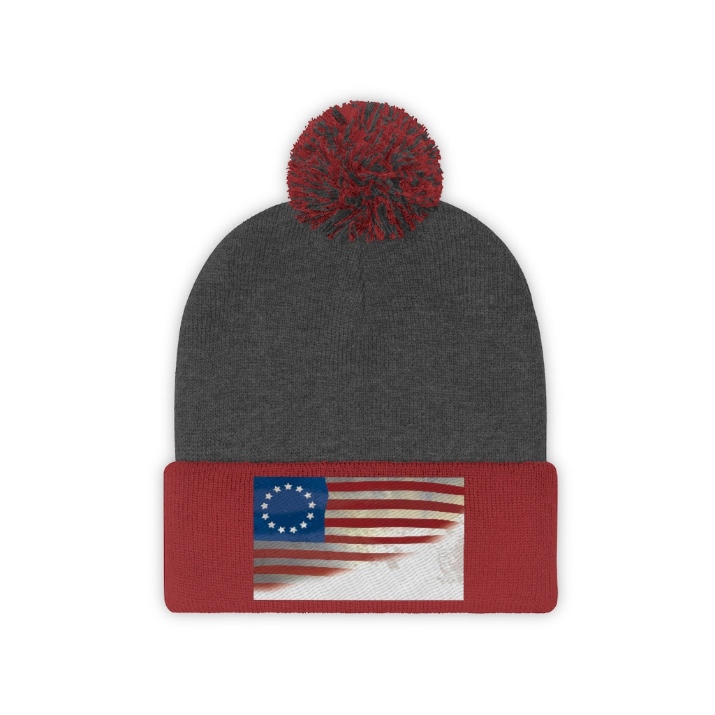 US Flag Pom Pom Beanie