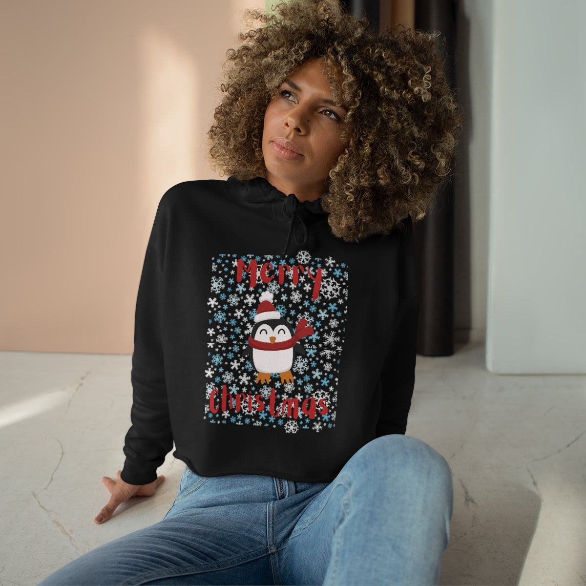 Cute Penguin Christmas Crop Hoodie