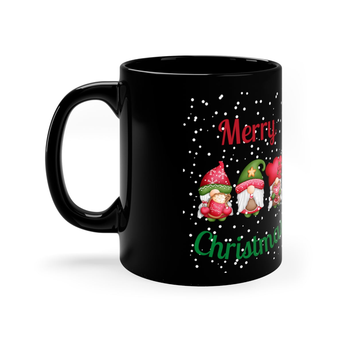 Three Gnomes Merry Christmas 11oz Black Mug