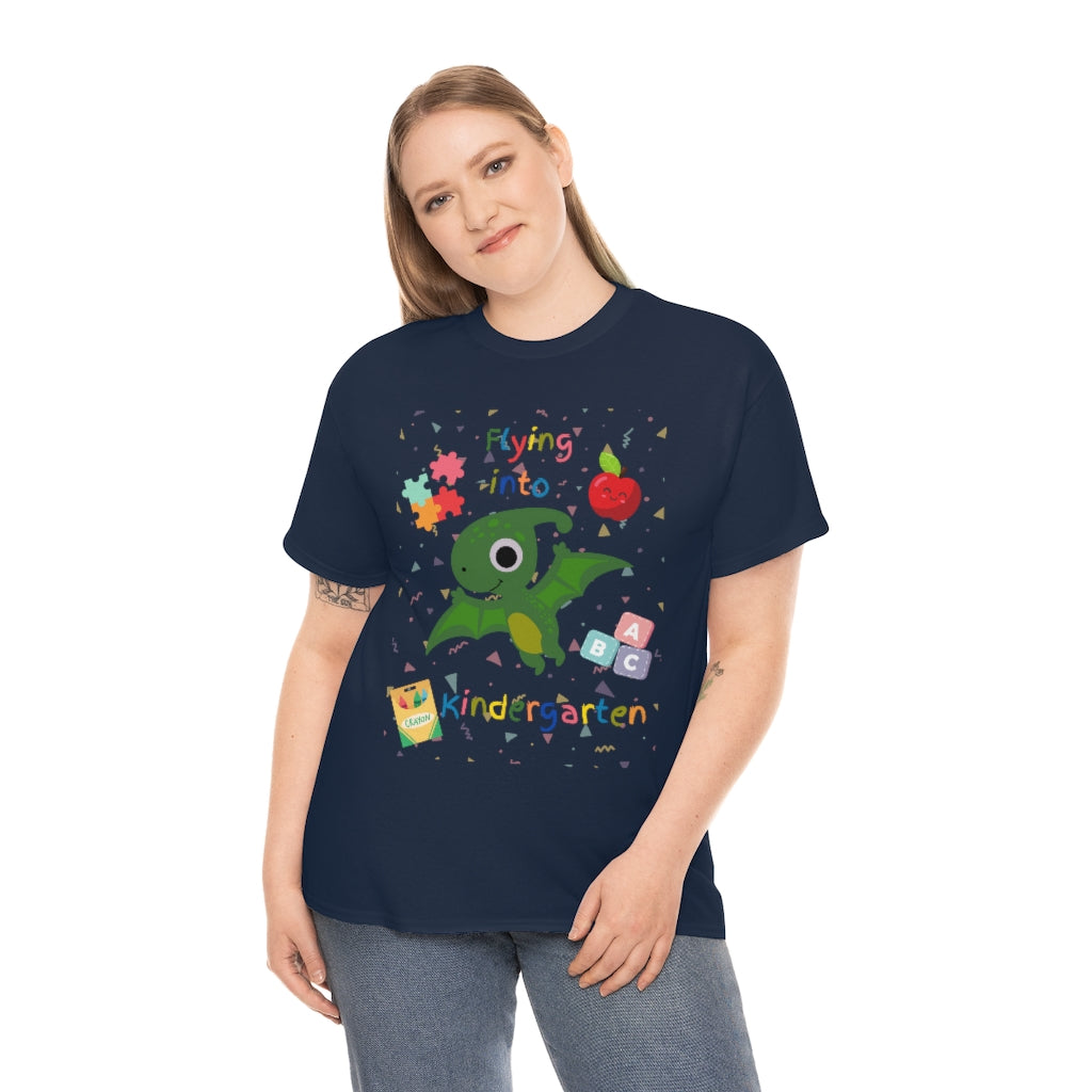 Flying Into Kindergarten Unisex Heavy Cotton Tee