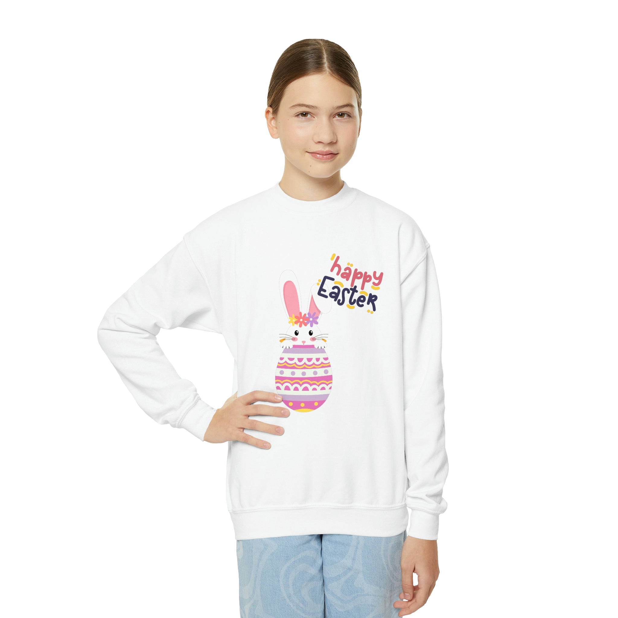 Happy Easter Day Bunny Youth Crewneck Sweatshirt