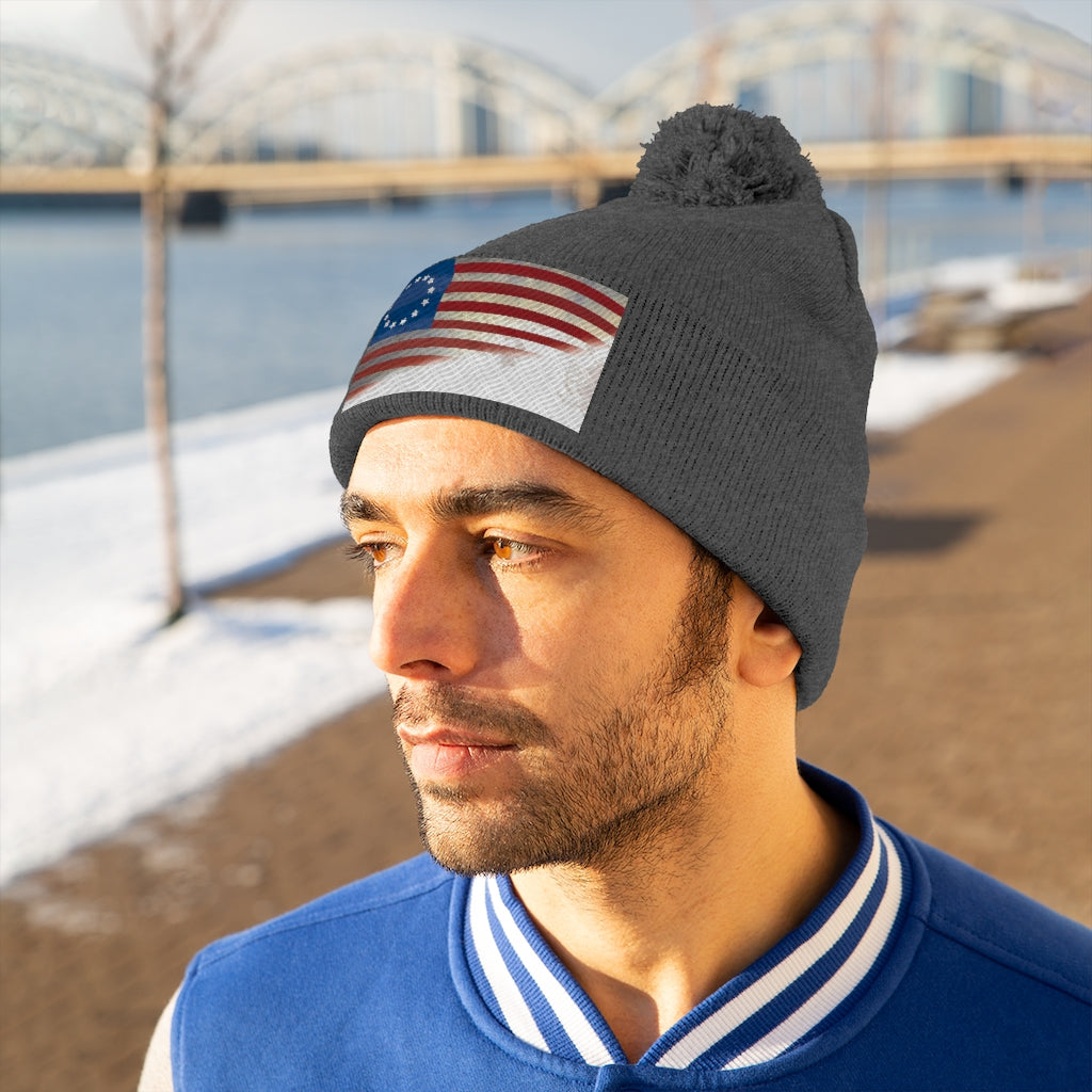 US Flag Pom Pom Beanie