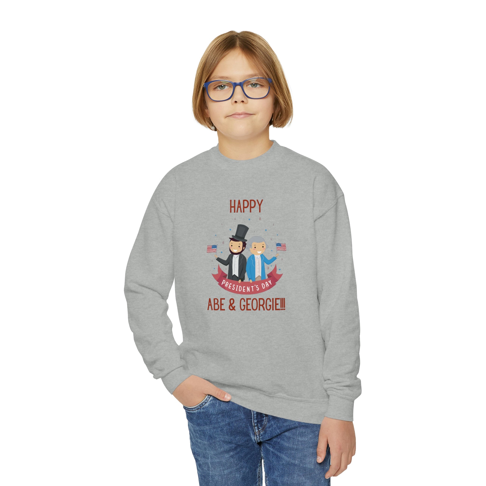 Happy President's Day Abe & Georgie!!! Youth Crewneck Sweatshirt