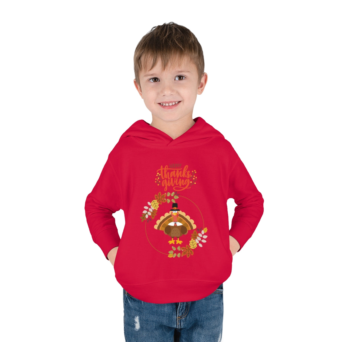 Happy Thanksgiving Pilgrim Turkey Toddler Pullover Fleece Hoodie