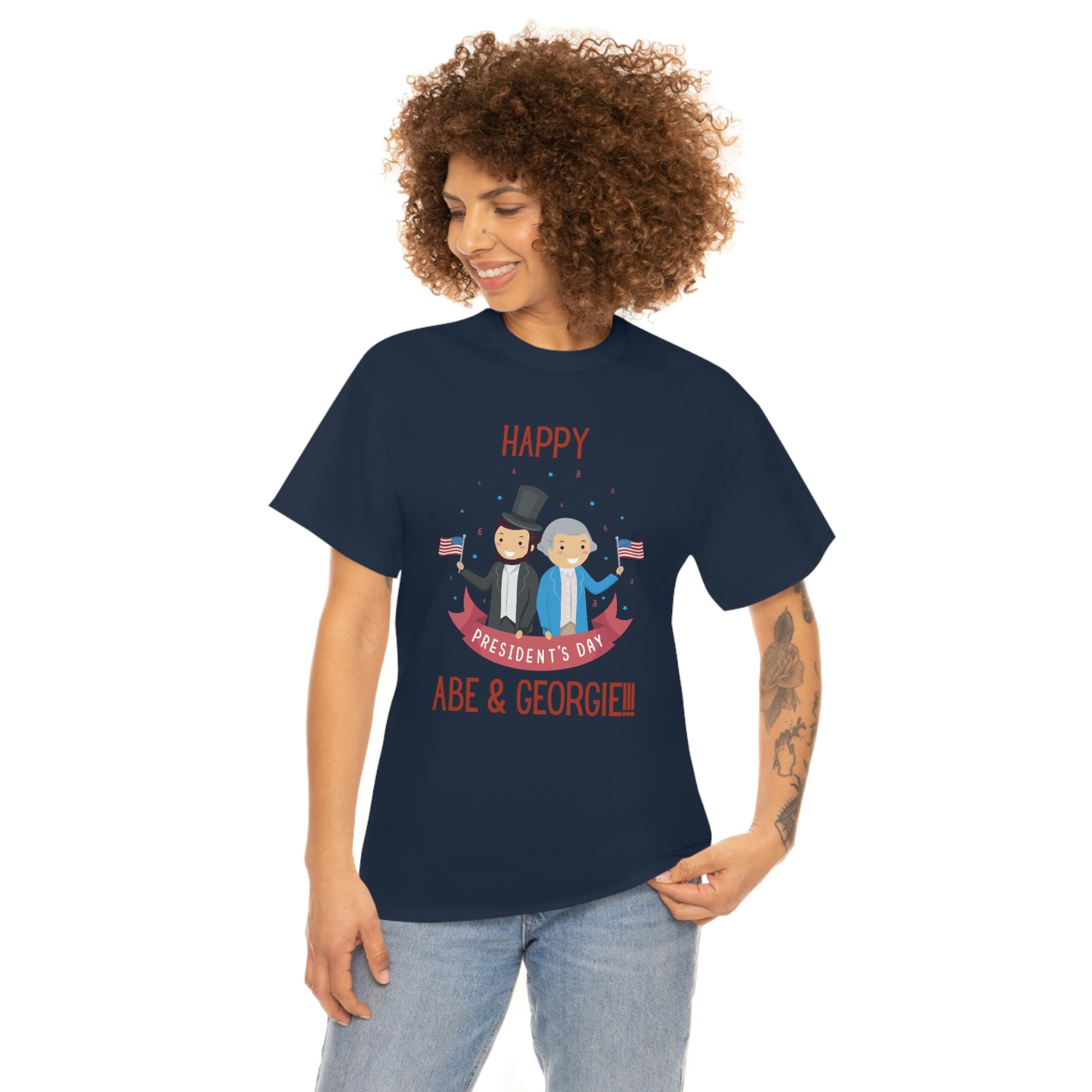 Happy President's Day Abe & George!!! Unisex Heavy Cotton Tee