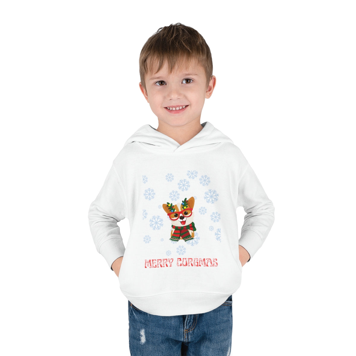 Merry Corgmas Toddler Pullover Fleece Hoodie