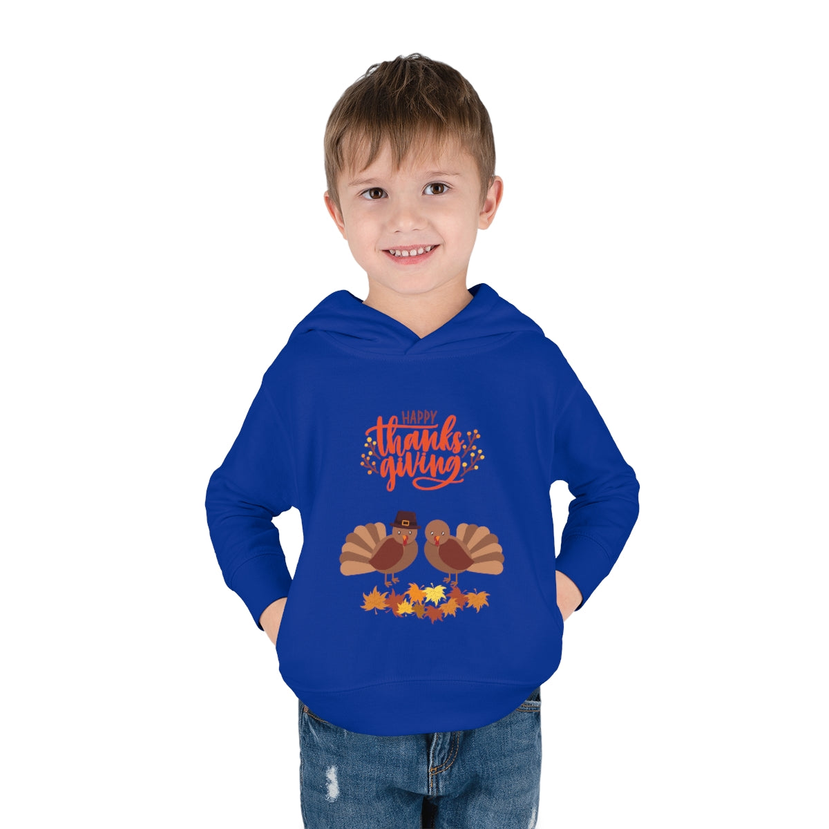 Cute Thanksgiving Turkey Pilgrim Toddler Pullover Fleece Hoodie