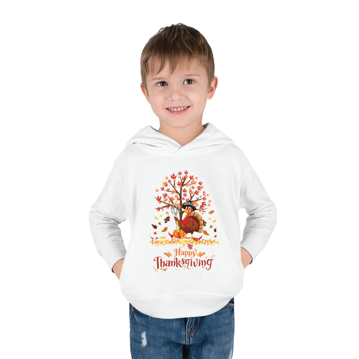 Happy Thanksgiving Turkey Pilgrim Toddler Pullover Fleece Hoodie