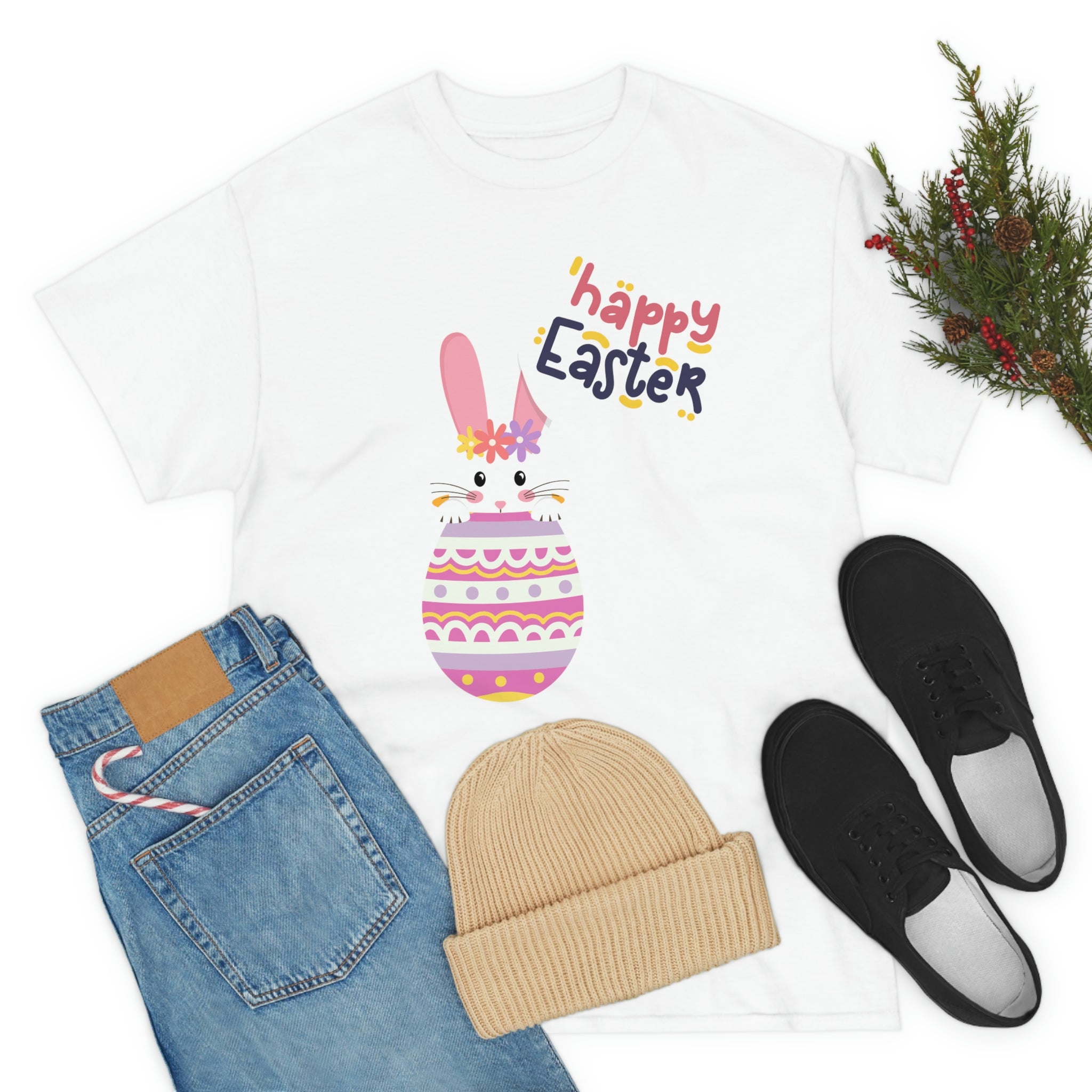 Happy Easter Day Bunny Unisex Heavy Cotton Tee