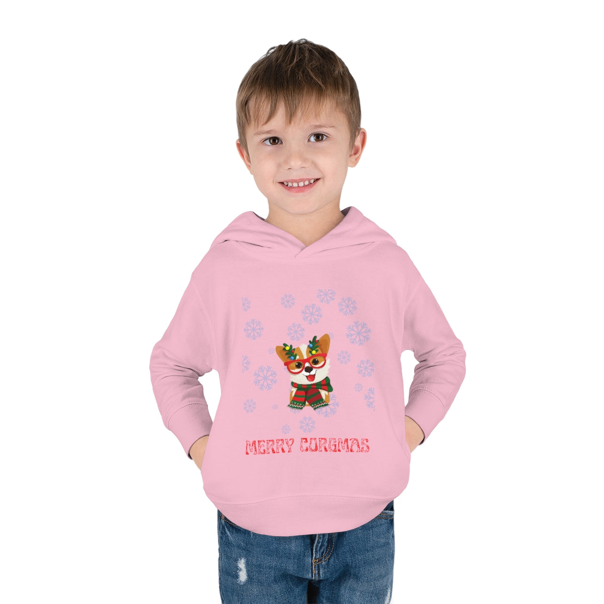 Merry Corgmas Toddler Pullover Fleece Hoodie