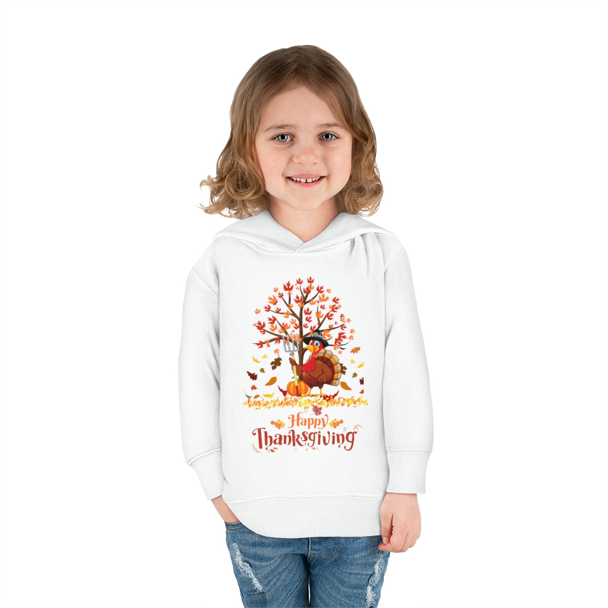 Happy Thanksgiving Turkey Pilgrim Toddler Pullover Fleece Hoodie